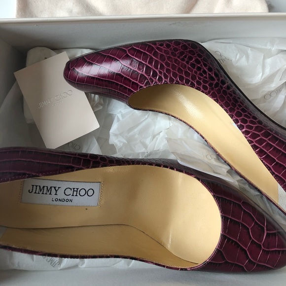 Jimmy Choo Vikki Plum Glossy Mock Croc Pumps - Picture 5 of 6